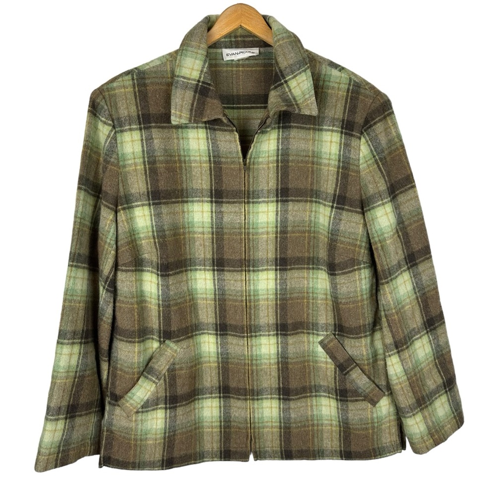 Vintage 80s Evan Picone  Wool Blend Plaid Full Zip Jacket
